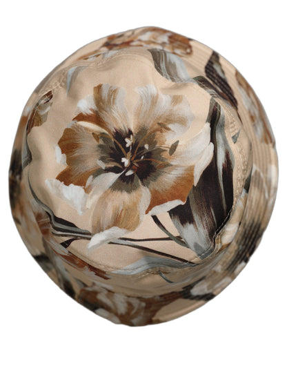Dolce & Gabbana Men Beige Floral Wide Brim Bucket Hat