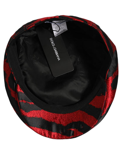 Dolce & Gabbana Men Red Black Stripe Cotton Newsboy Cap