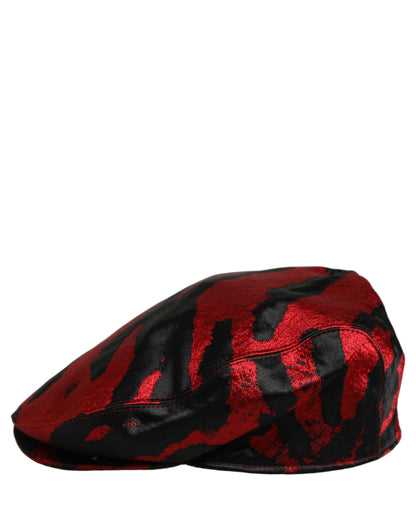 Dolce & Gabbana Men Red Black Stripe Cotton Newsboy Cap