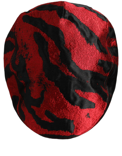 Dolce & Gabbana Men Red Black Stripe Cotton Newsboy Cap