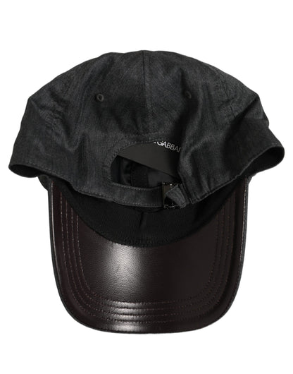 Dolce & Gabbana Men Dark Gray Herringbone Cotton Baseball Cap