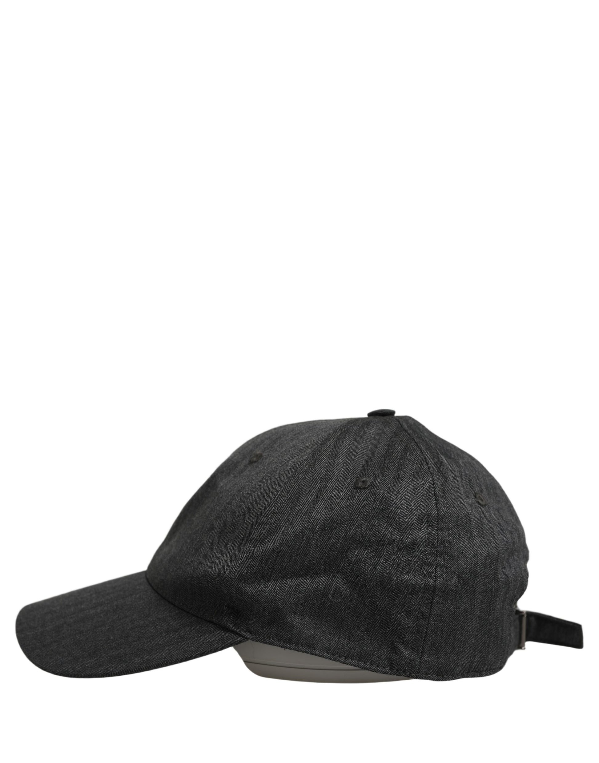 Dolce & Gabbana Men Dark Gray Herringbone Cotton Baseball Cap