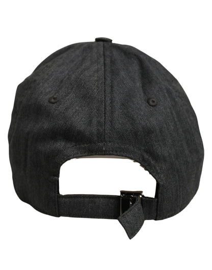 Dolce & Gabbana Men Dark Gray Herringbone Cotton Baseball Cap