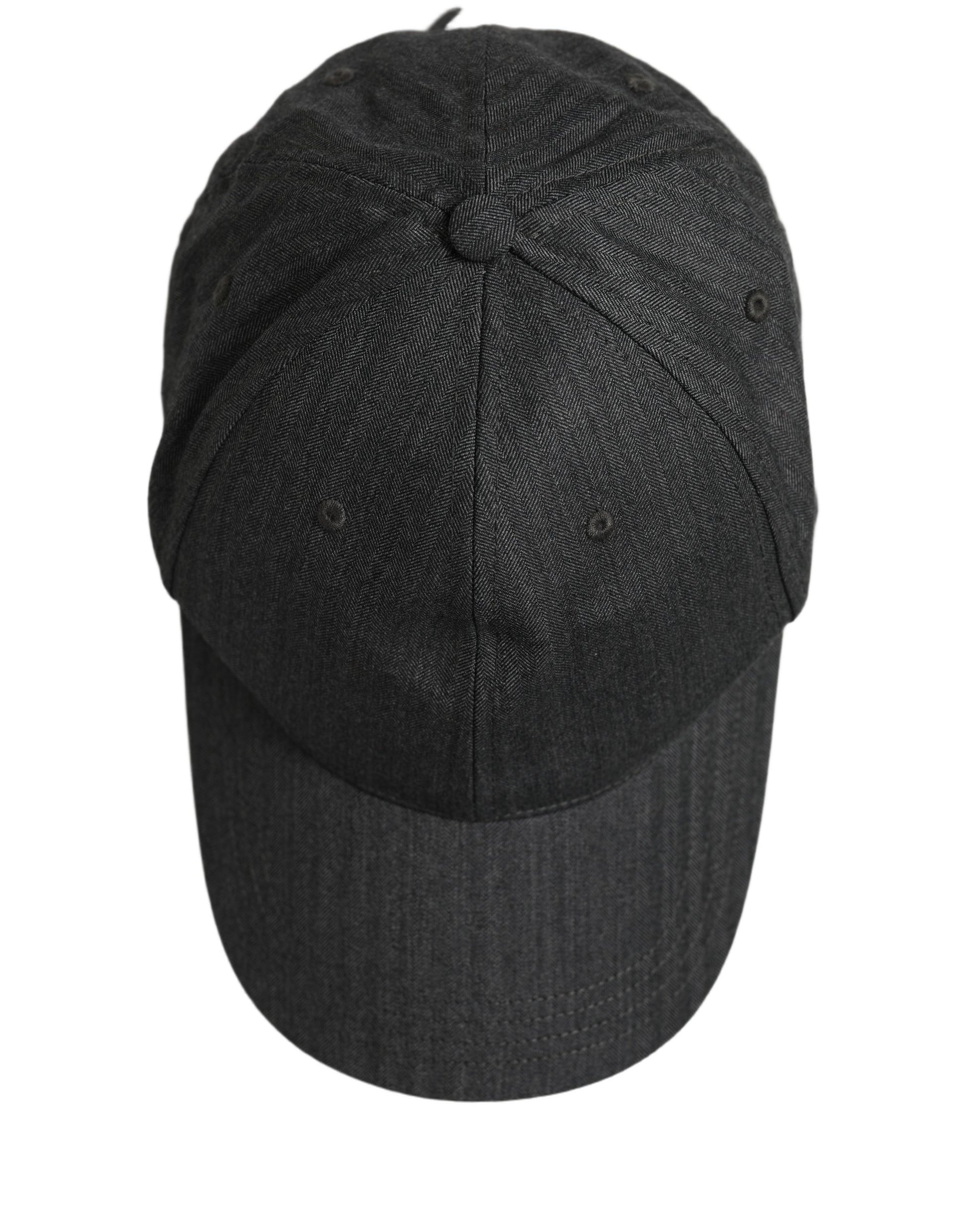 Dolce & Gabbana Men Dark Gray Herringbone Cotton Baseball Cap