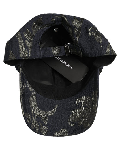 Dolce & Gabbana Men Black Floral Barocco Cotton Baseball Cap