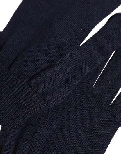Dolce & Gabbana Dark Blue Cashmere Knitted Winter Gloves