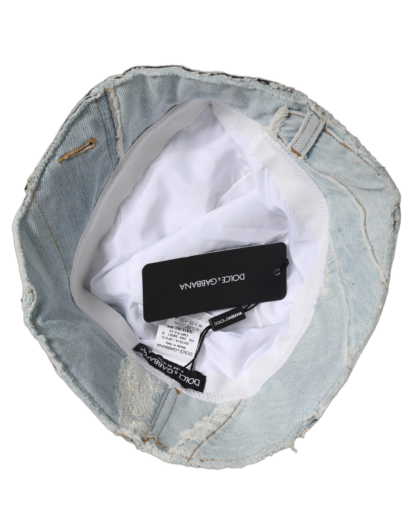 Dolce & Gabbana Men Blue Patchwork Cotton Denim Bucket Hat