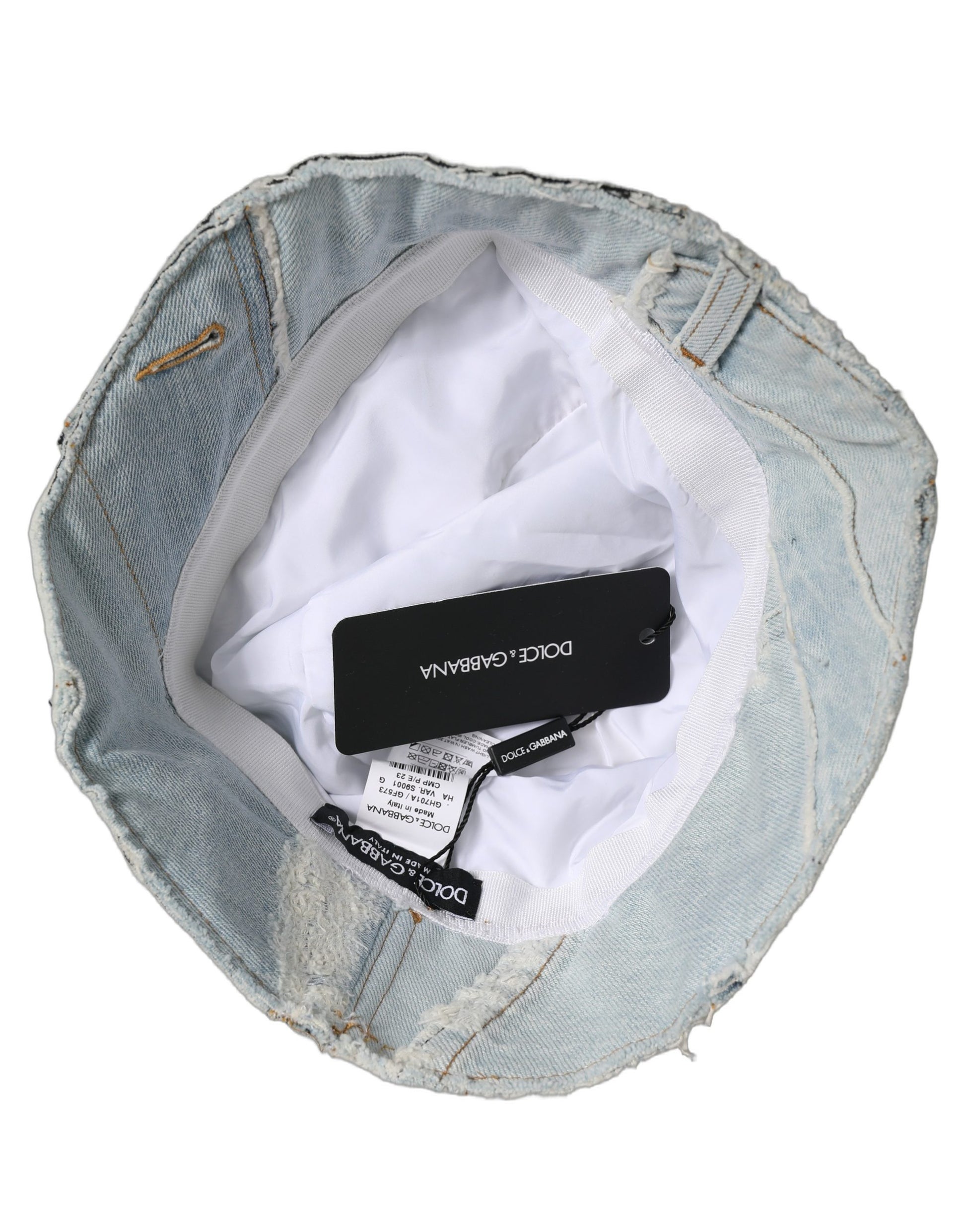 Dolce & Gabbana Men Blue Patchwork Cotton Denim Bucket Hat