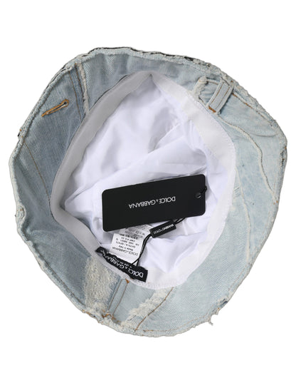 Dolce & Gabbana Men Blue Patchwork Cotton Denim Bucket Hat