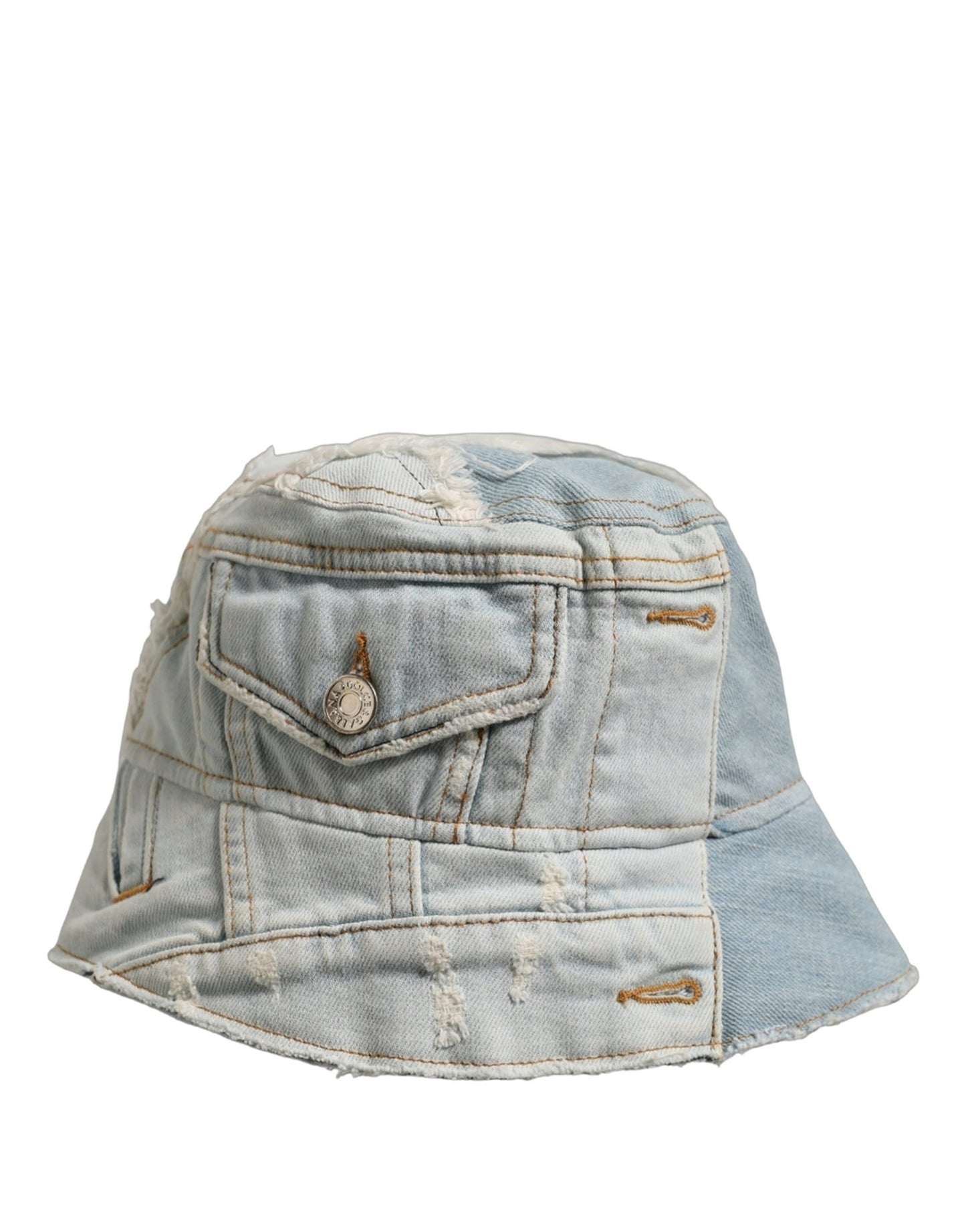 Dolce & Gabbana Men Blue Patchwork Cotton Denim Bucket Hat