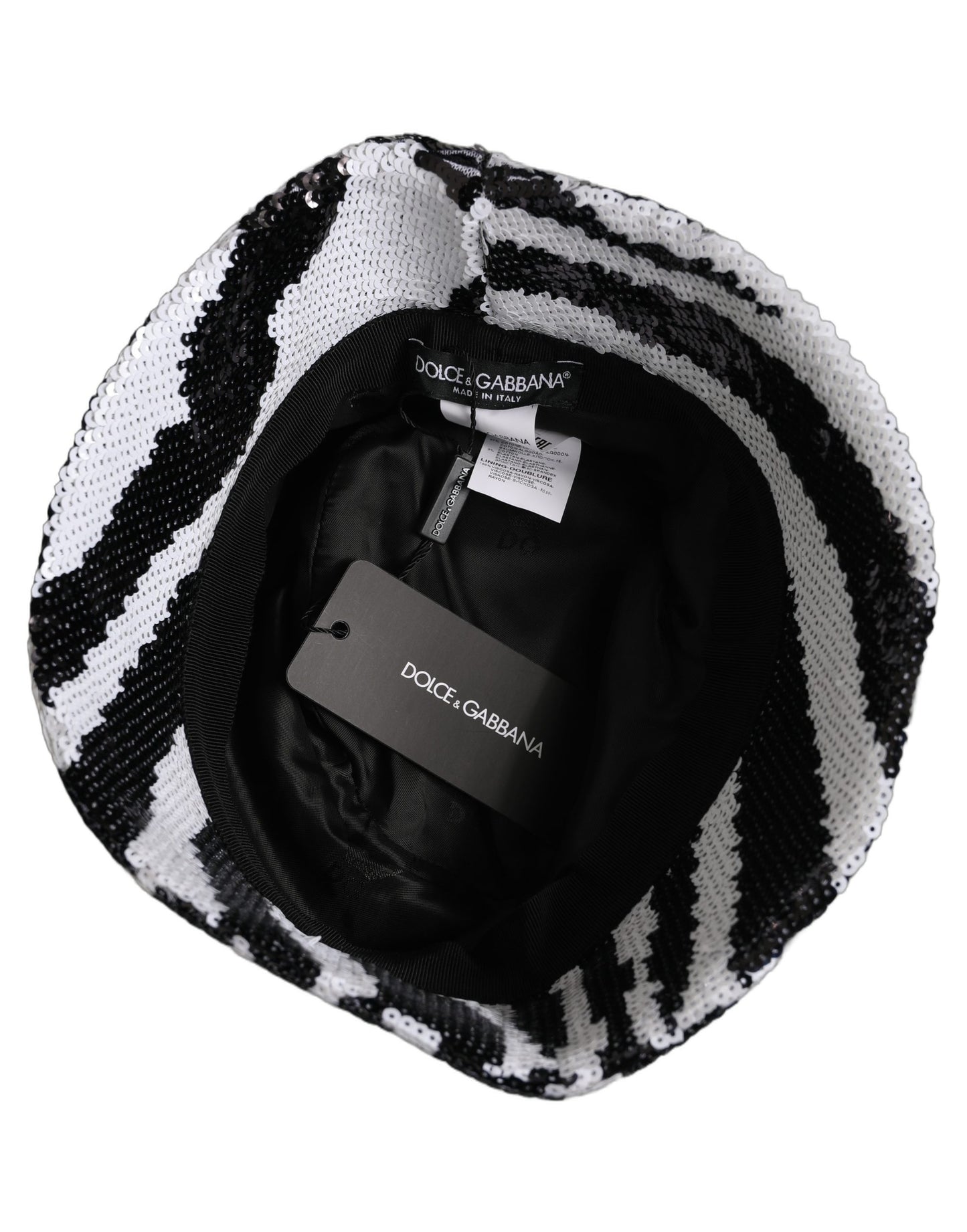 Dolce & Gabbana Men Black White Zebra Sequin Bucket Hat
