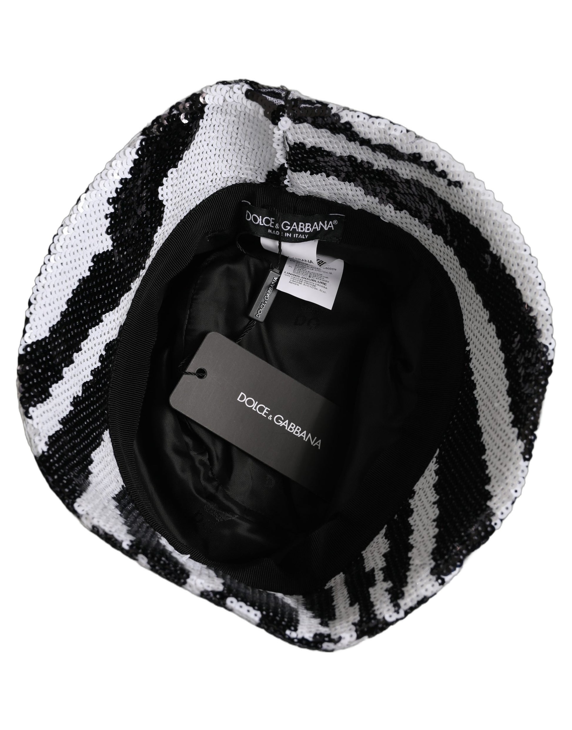 Dolce & Gabbana Men Black White Zebra Sequin Bucket Hat