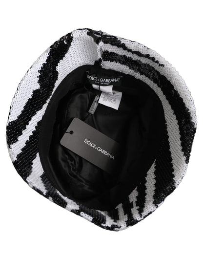 Dolce & Gabbana Men Black White Zebra Sequin Bucket Hat
