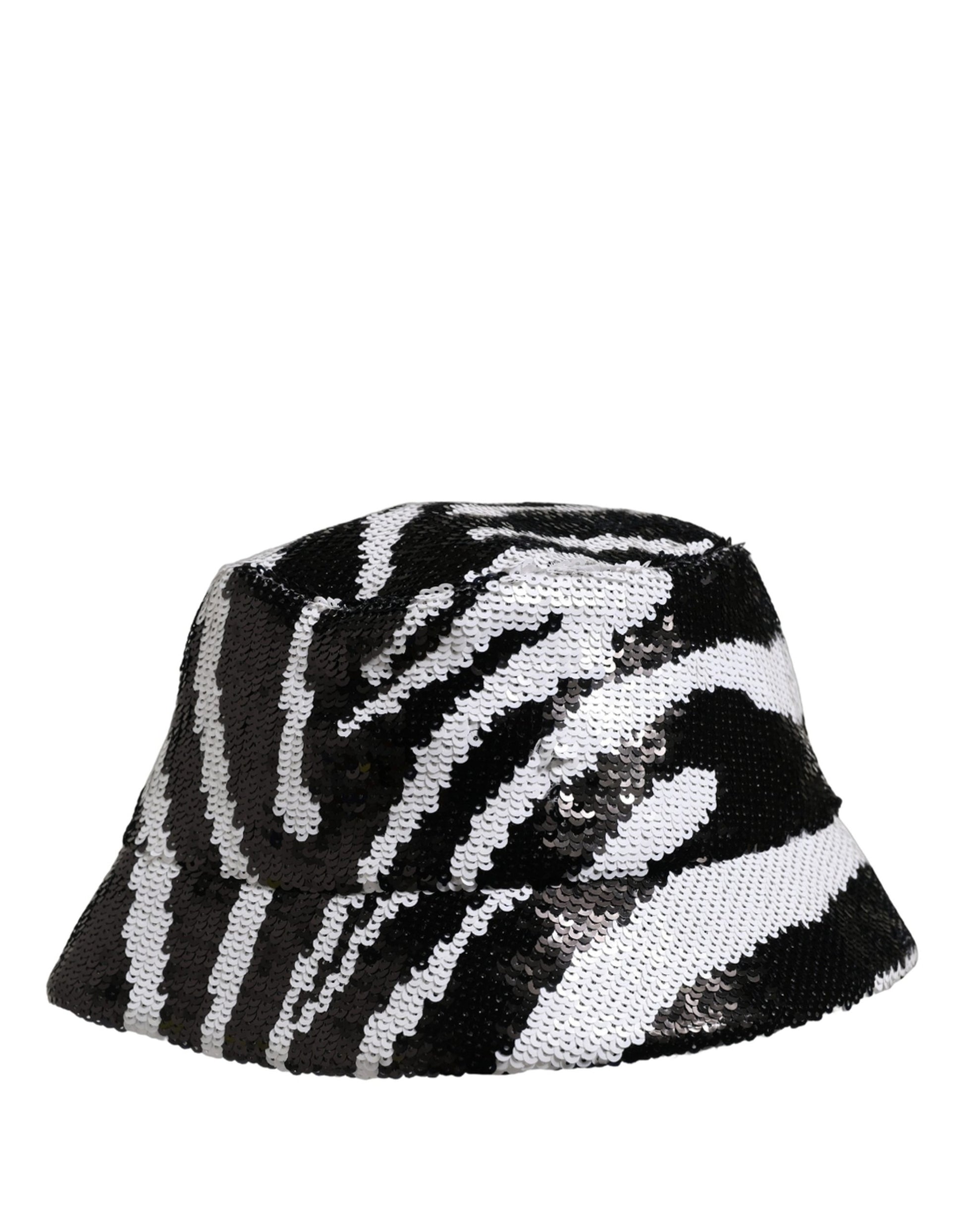 Dolce & Gabbana Men Black White Zebra Sequin Bucket Hat