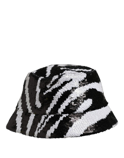 Dolce & Gabbana Men Black White Zebra Sequin Bucket Hat