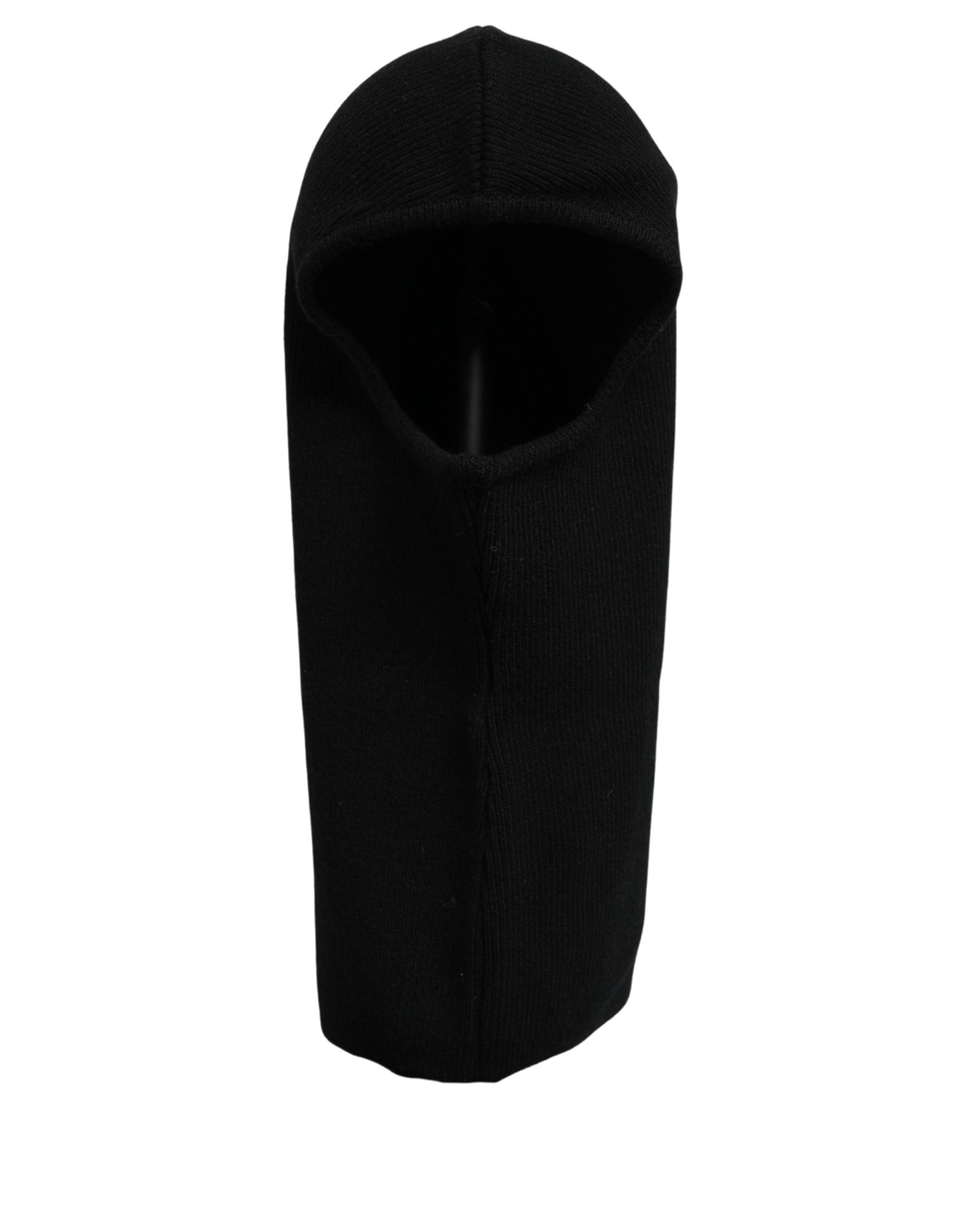 Dolce & Gabbana Men Black Wool Ribbed Knit Balaclava Wrap Hat