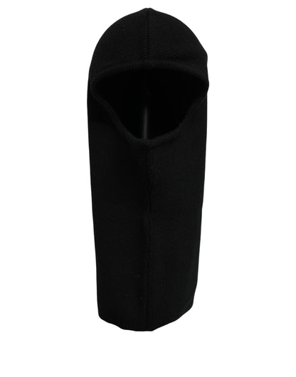 Dolce & Gabbana Men Black Wool Ribbed Knit Balaclava Wrap Hat