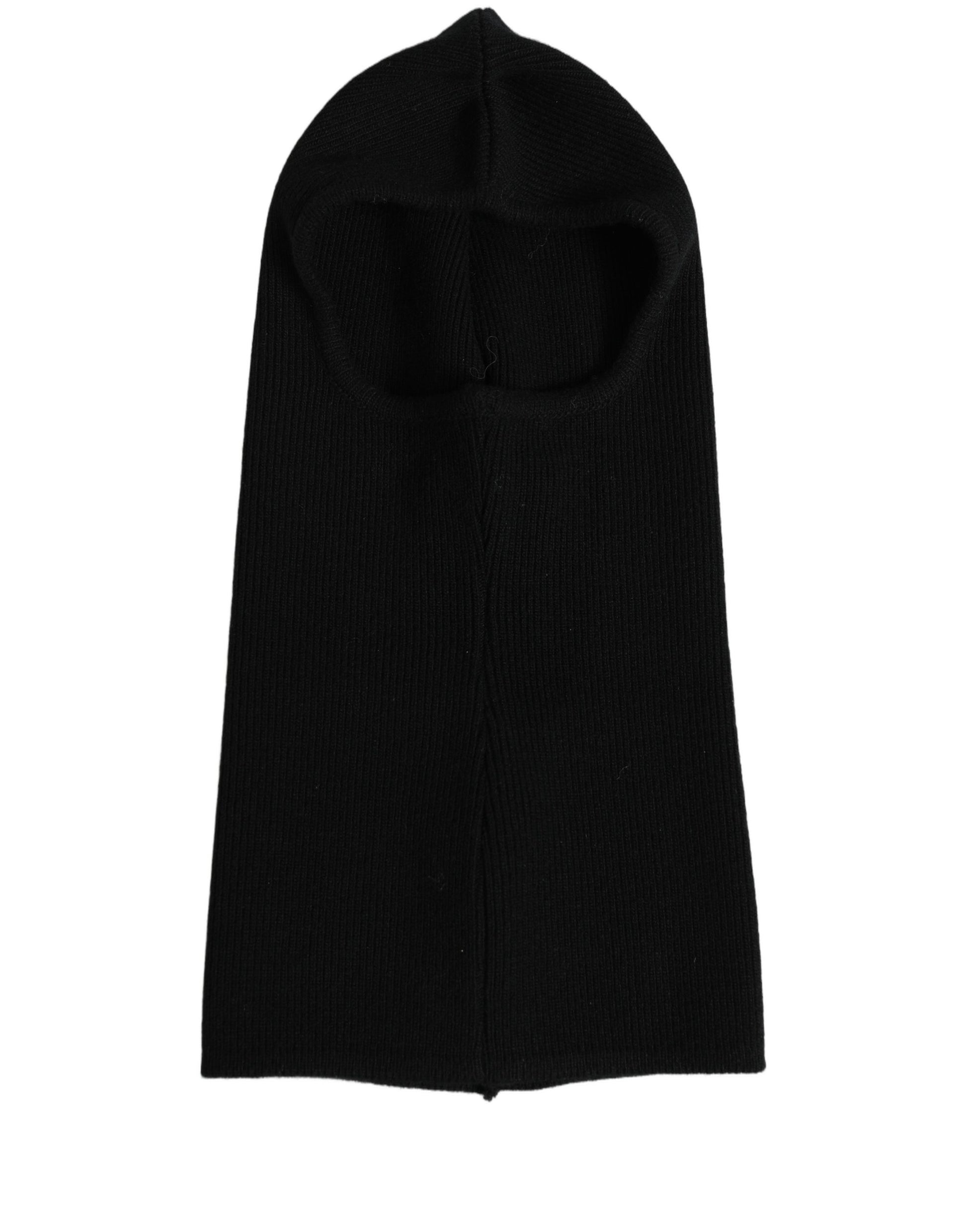Dolce & Gabbana Men Black Wool Ribbed Knit Balaclava Wrap Hat