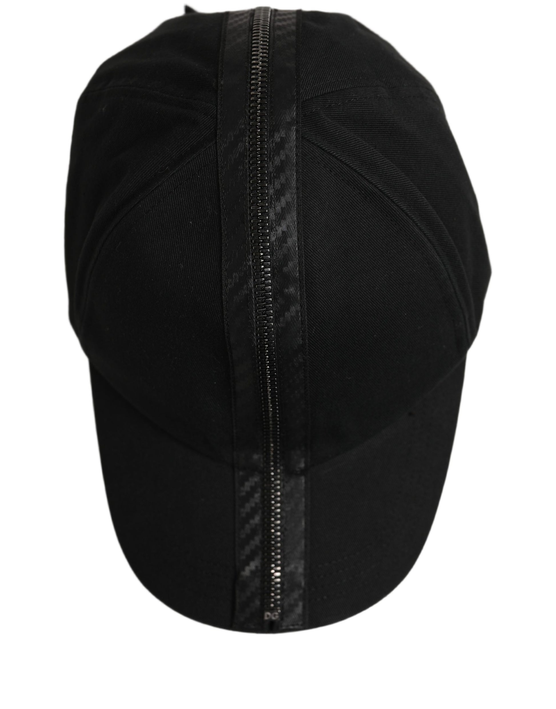 Dolce & Gabbana Black Cotton Baseball Cap with Zipper Details