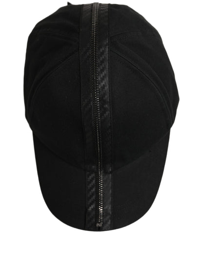 Dolce & Gabbana Black Cotton Baseball Cap with Zipper Details