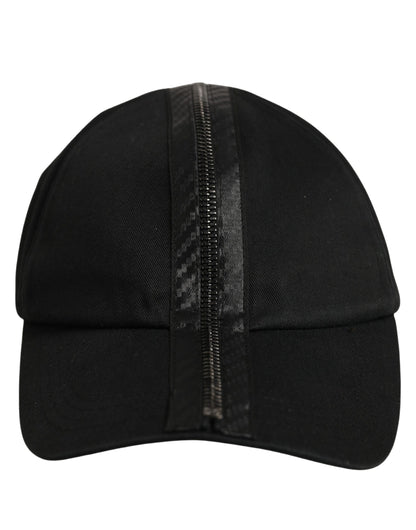 Dolce & Gabbana Black Cotton Baseball Cap with Zipper Details