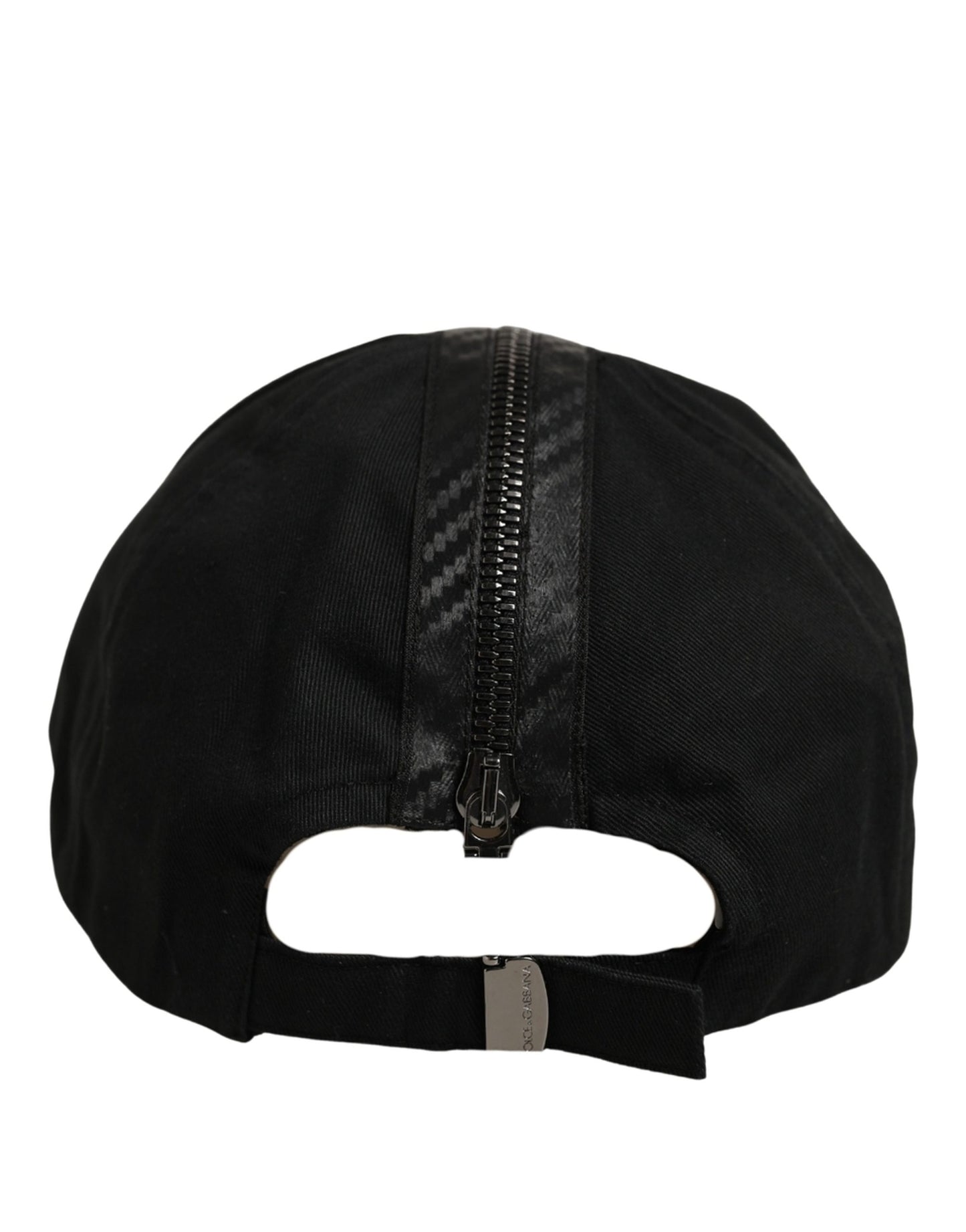 Dolce & Gabbana Black Cotton Baseball Cap with Zipper Details