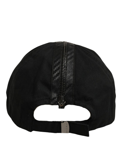 Dolce & Gabbana Black Cotton Baseball Cap with Zipper Details