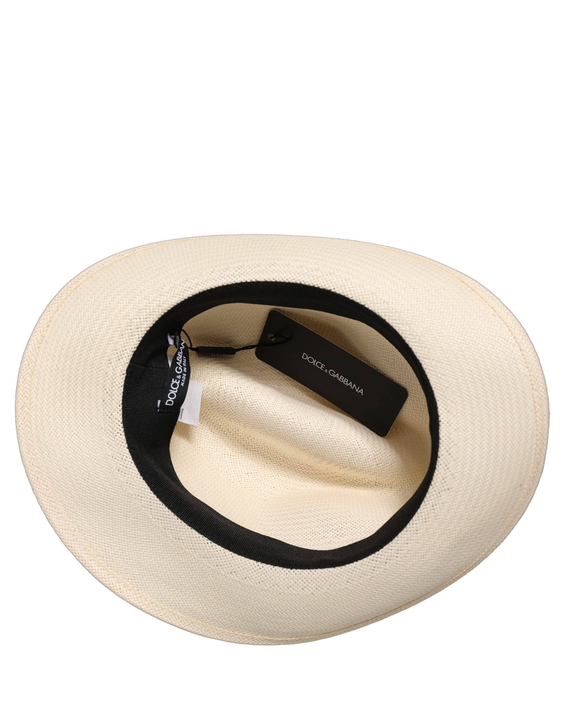 Dolce & Gabbana Men White Paper Straw Fedora Panama Hat