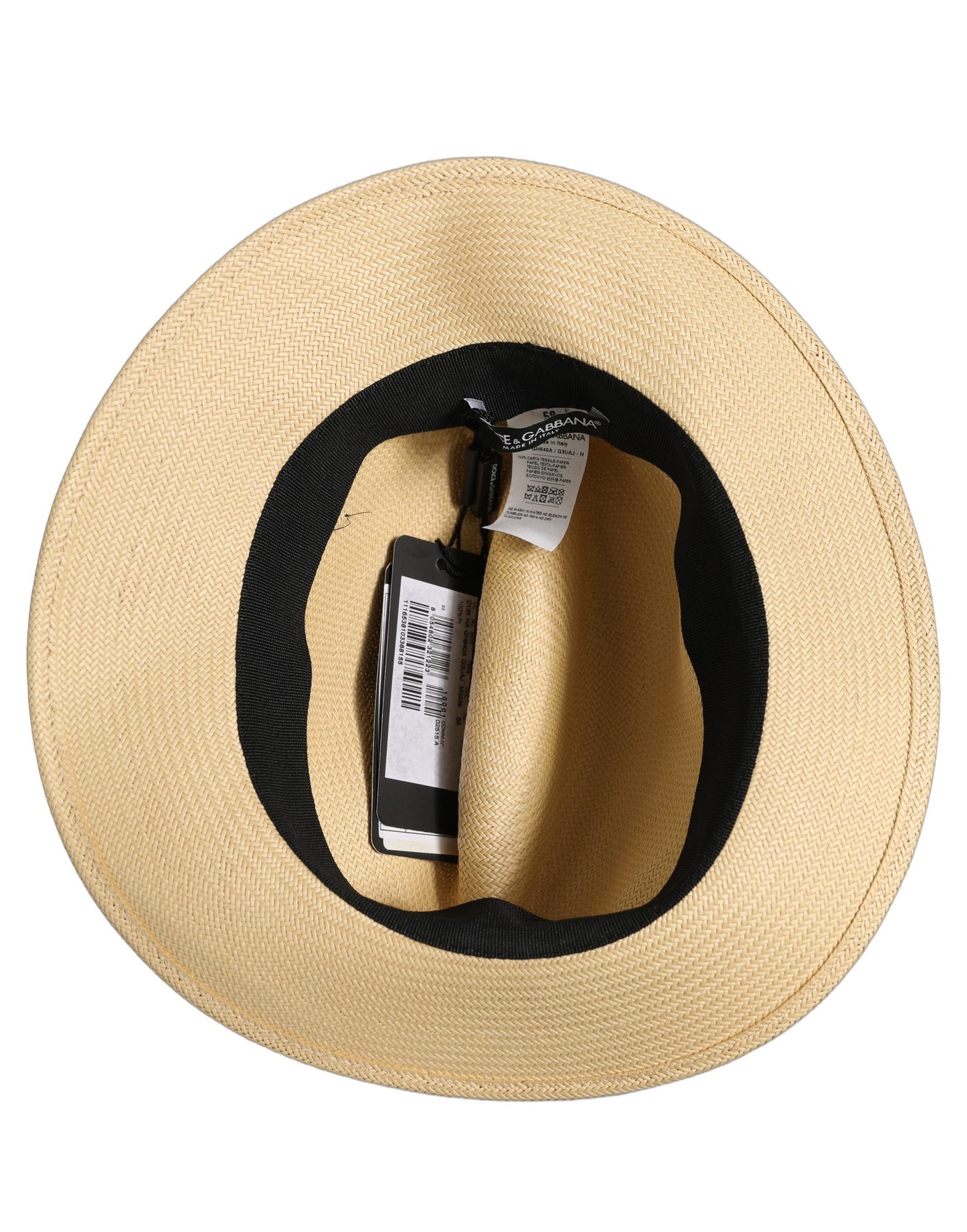 Dolce & Gabbana Men Beige Paper Straw Fedora Panama Hat