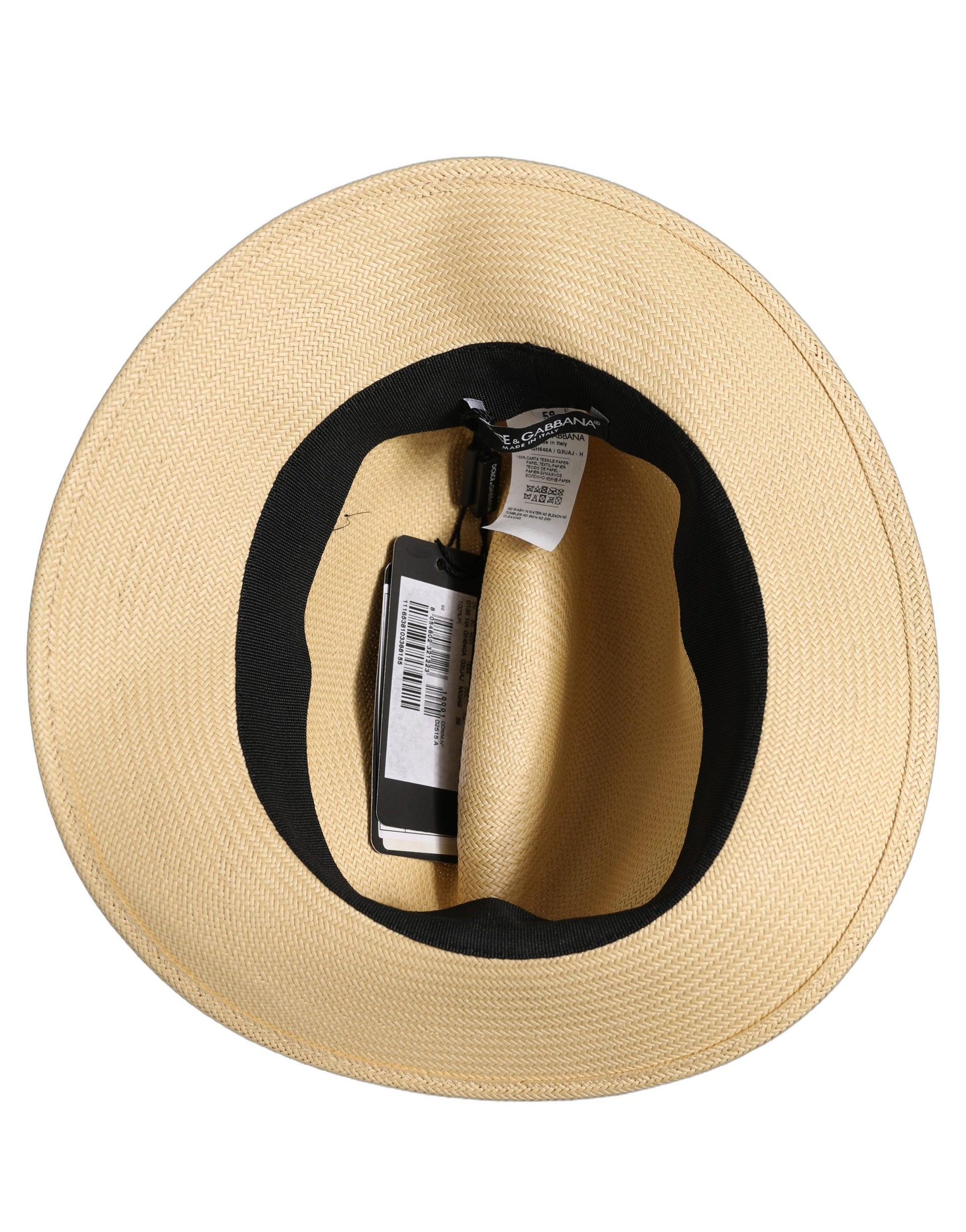 Dolce & Gabbana Men Beige Paper Straw Fedora Panama Hat