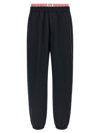 Versace Black Polyamide Joggers with Double Waist Design