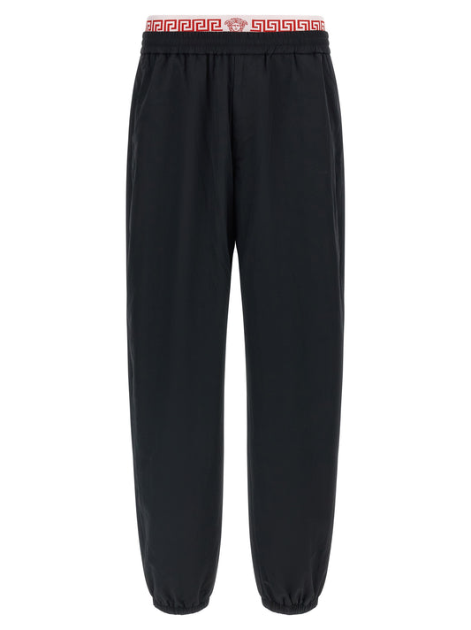 Versace Black Polyamide Joggers with Double Waist Design
