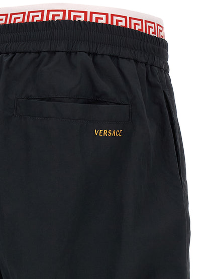 Versace Black Polyamide Joggers with Double Waist Design