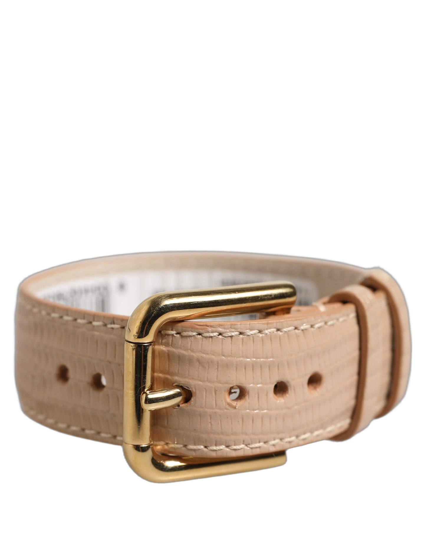 Dolce & Gabbana Beige Textured Leather Gold Buckle Bracelet