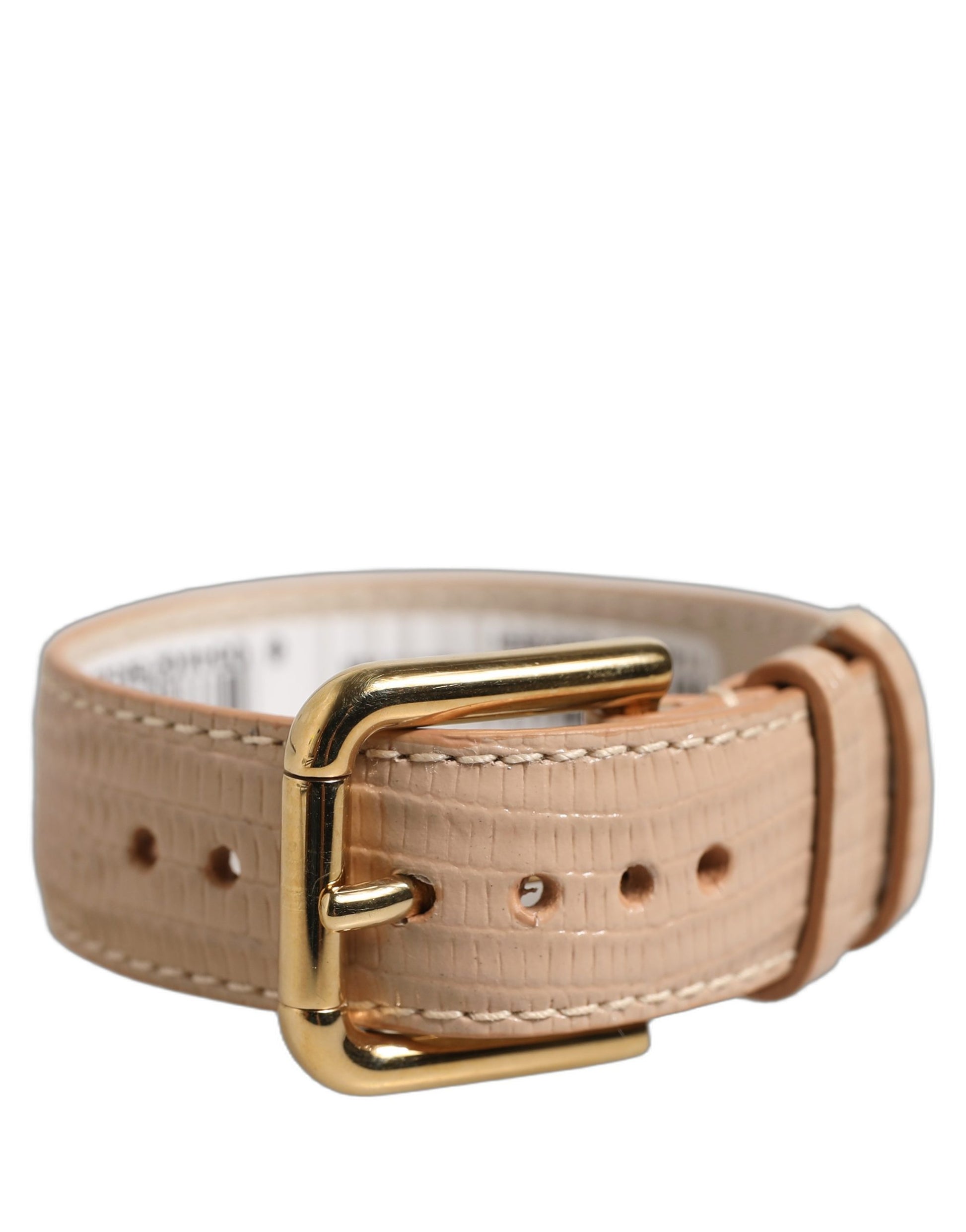 Dolce & Gabbana Beige Textured Leather Gold Buckle Bracelet