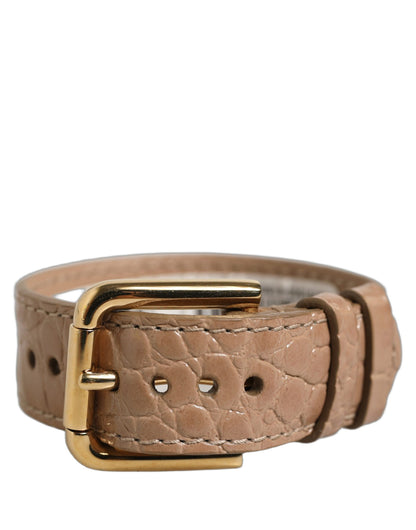Dolce & Gabbana Brown Embossed Leather Gold Buckle Bracelet Strap