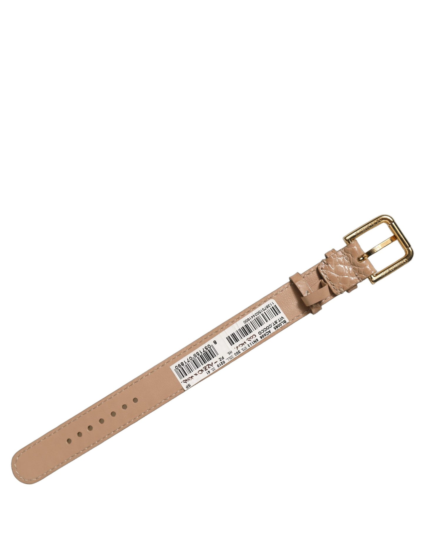 Dolce & Gabbana Brown Embossed Leather Gold Buckle Bracelet Strap