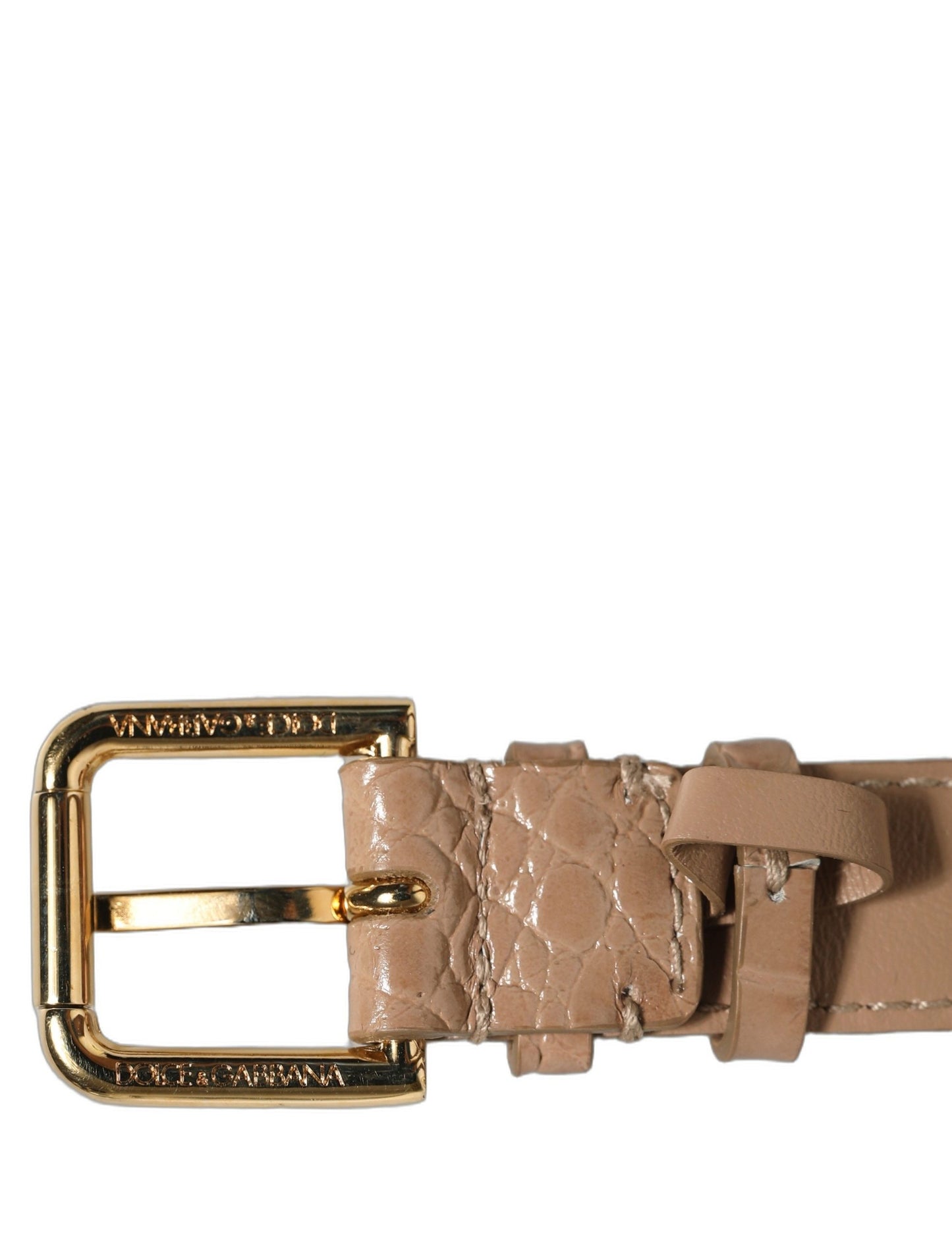 Dolce & Gabbana Brown Embossed Leather Gold Buckle Bracelet Strap