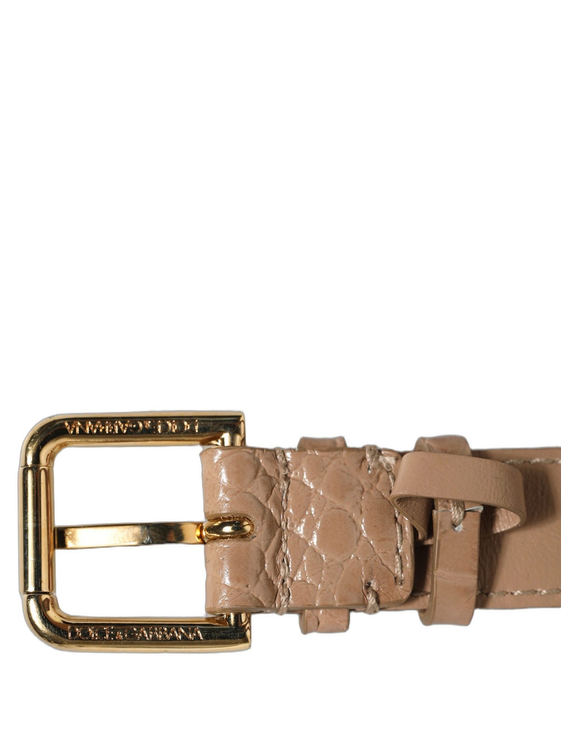 Dolce & Gabbana Brown Embossed Leather Gold Buckle Bracelet Strap