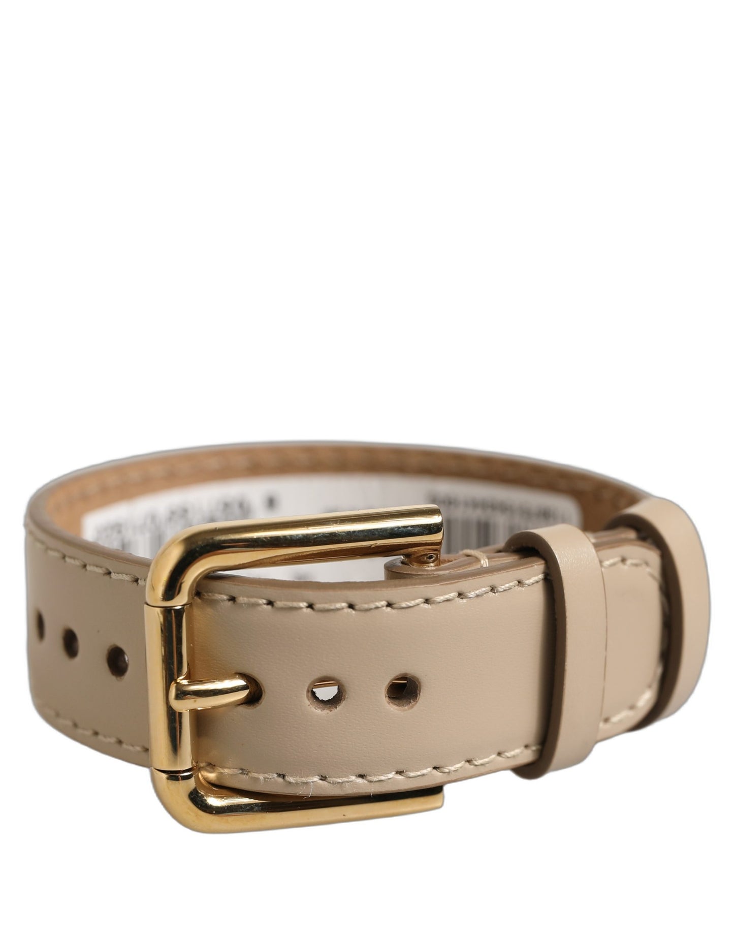 Dolce & Gabbana Beige Calfskin Leather Gold Buckle Bracelet Strap