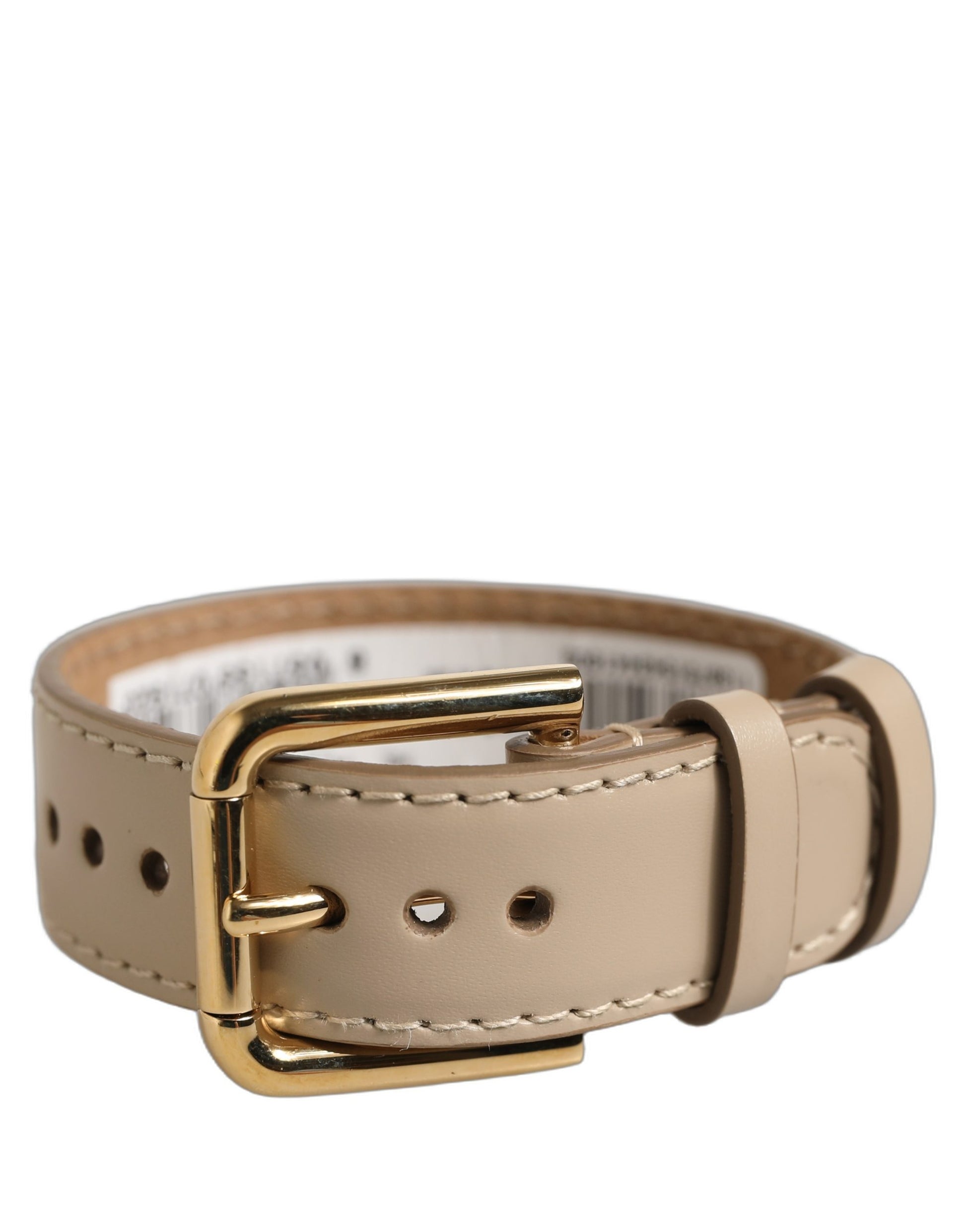 Dolce & Gabbana Beige Calfskin Leather Gold Buckle Bracelet Strap
