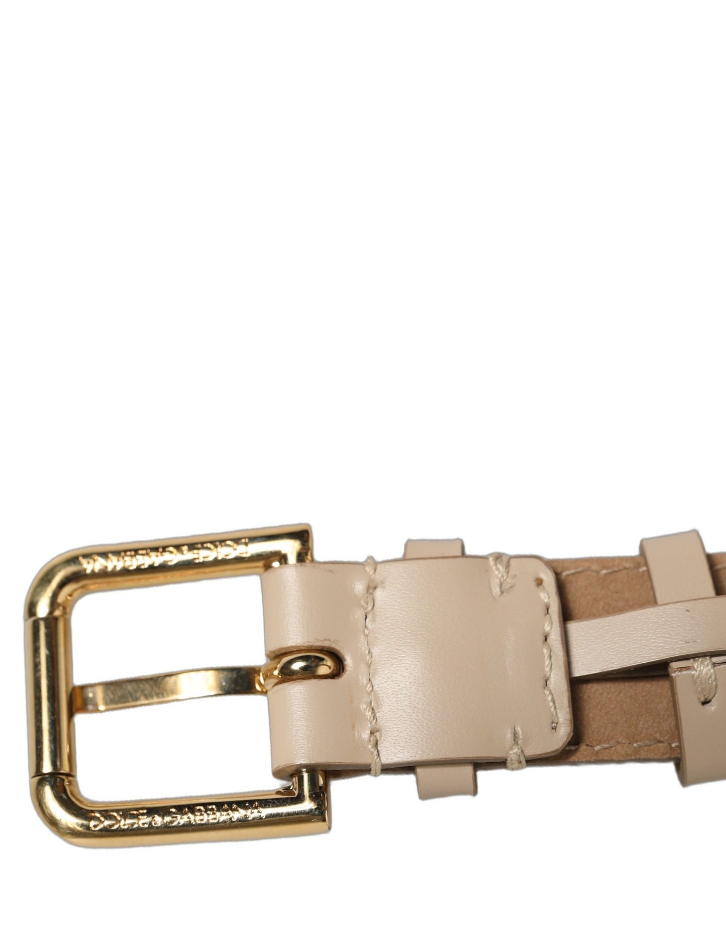 Dolce & Gabbana Beige Calfskin Leather Gold Buckle Bracelet Strap