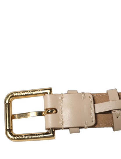 Dolce & Gabbana Beige Calfskin Leather Gold Buckle Bracelet Strap