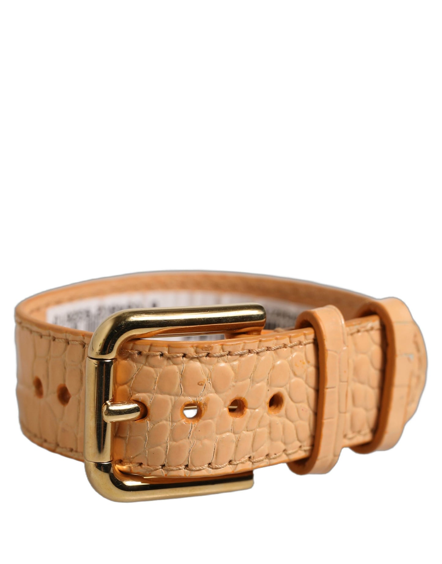 Dolce & Gabbana Beige Embossed Leather Gold Buckle Bracelet Strap