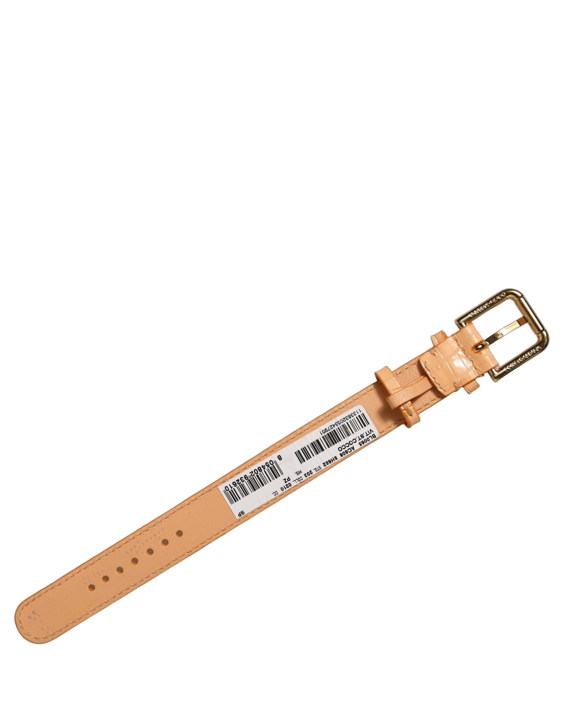 Dolce & Gabbana Beige Embossed Leather Gold Buckle Bracelet Strap