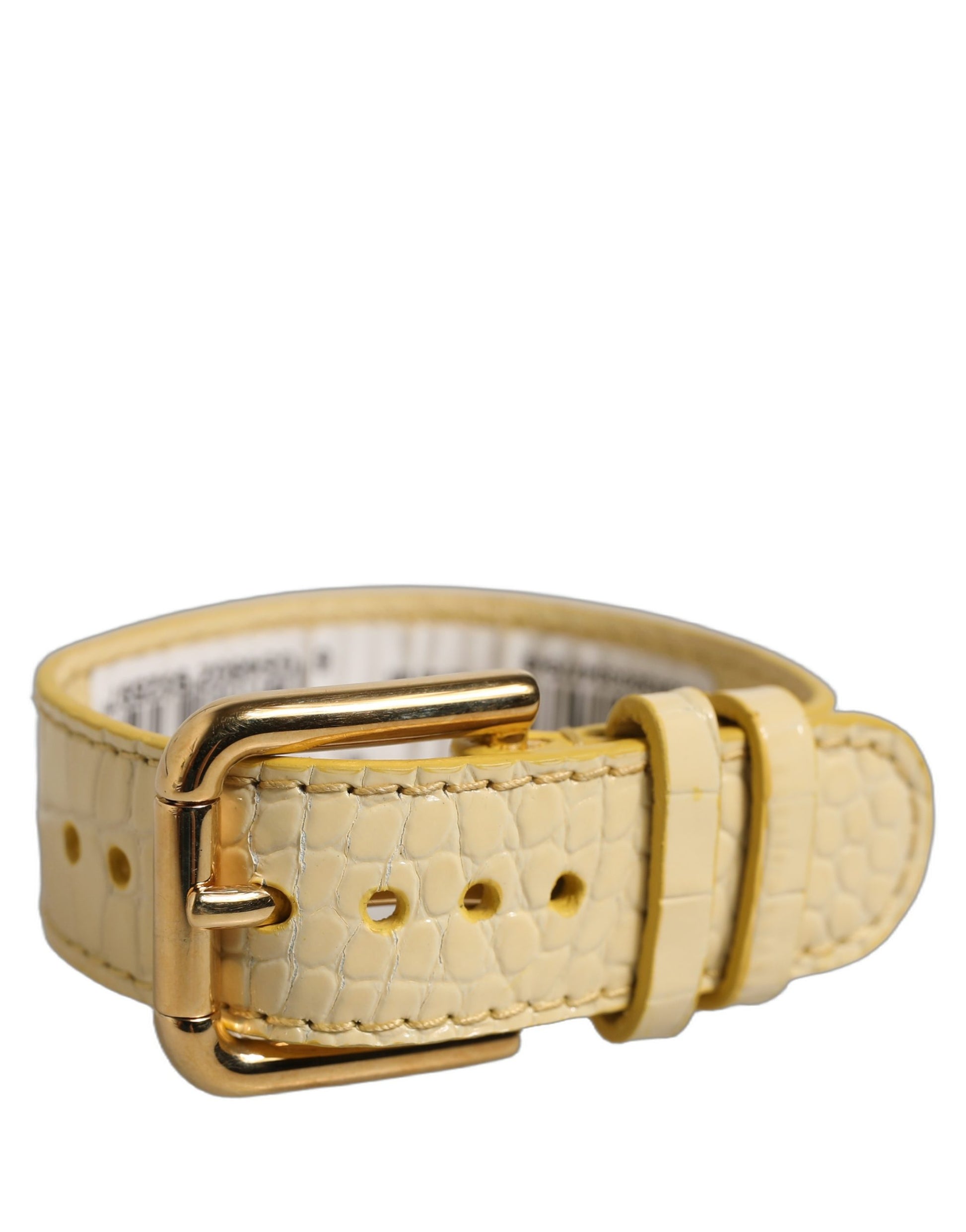 Dolce & Gabbana Beige Embossed Leather Gold Buckle Bracelet Strap