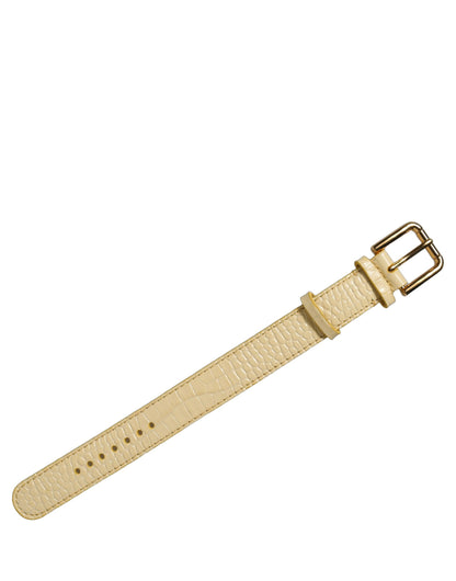 Dolce & Gabbana Beige Embossed Leather Gold Buckle Bracelet Strap