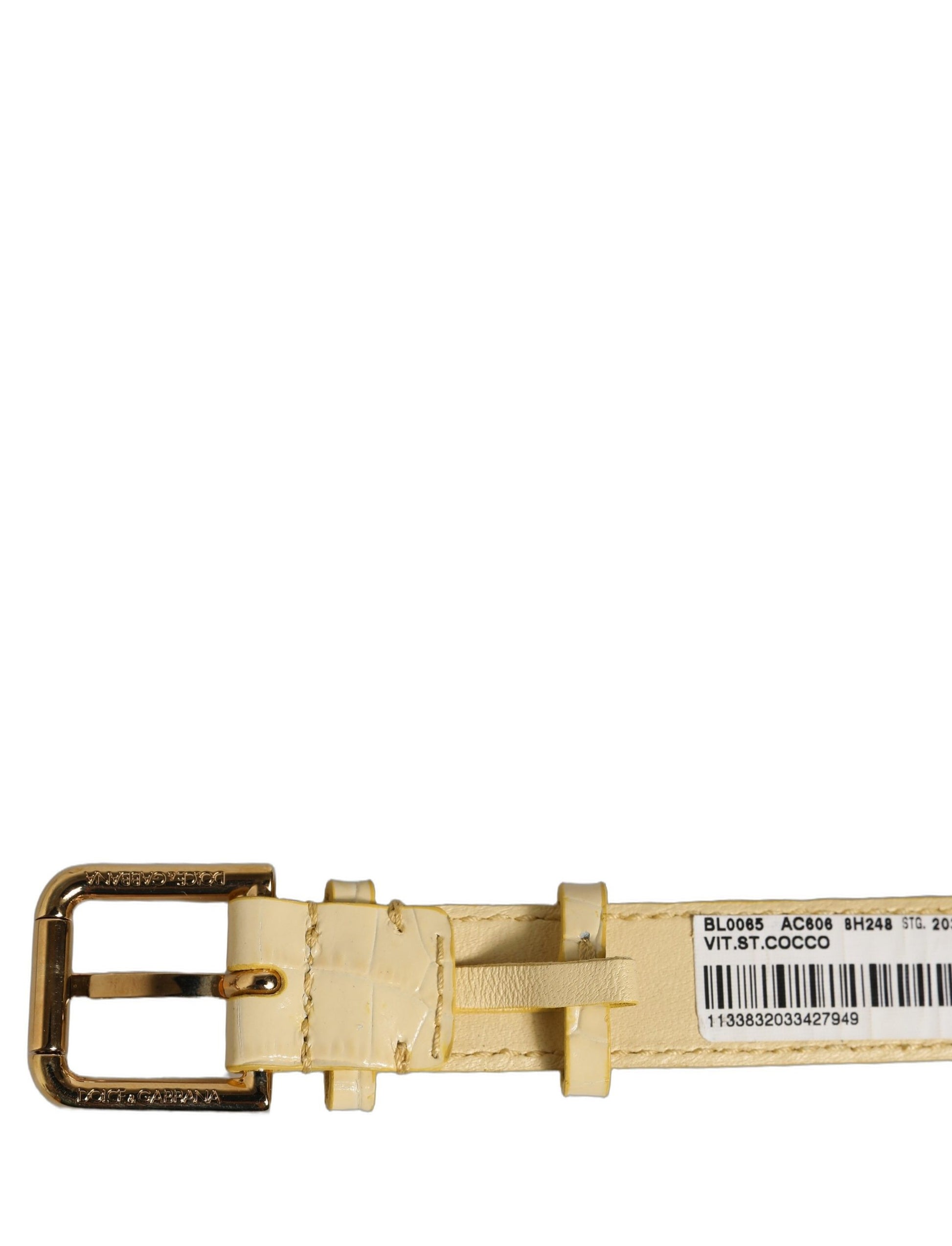 Dolce & Gabbana Beige Embossed Leather Gold Buckle Bracelet Strap