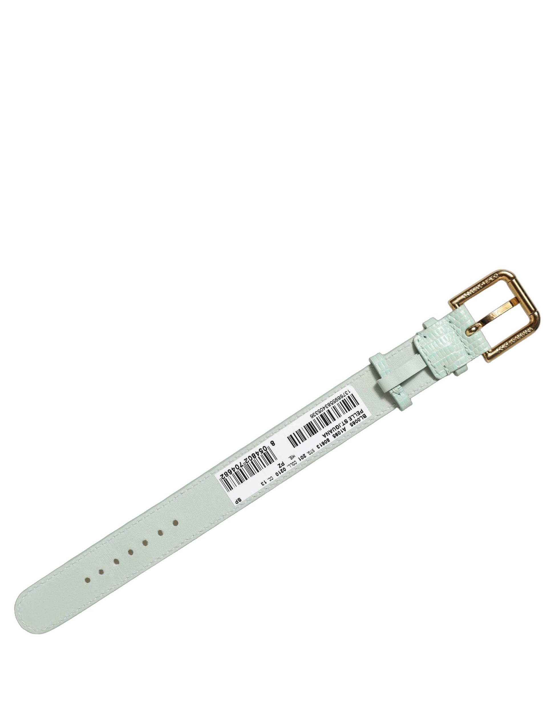 Dolce & Gabbana Green Textured Leather Gold Buckle Belt Strap Bracelet