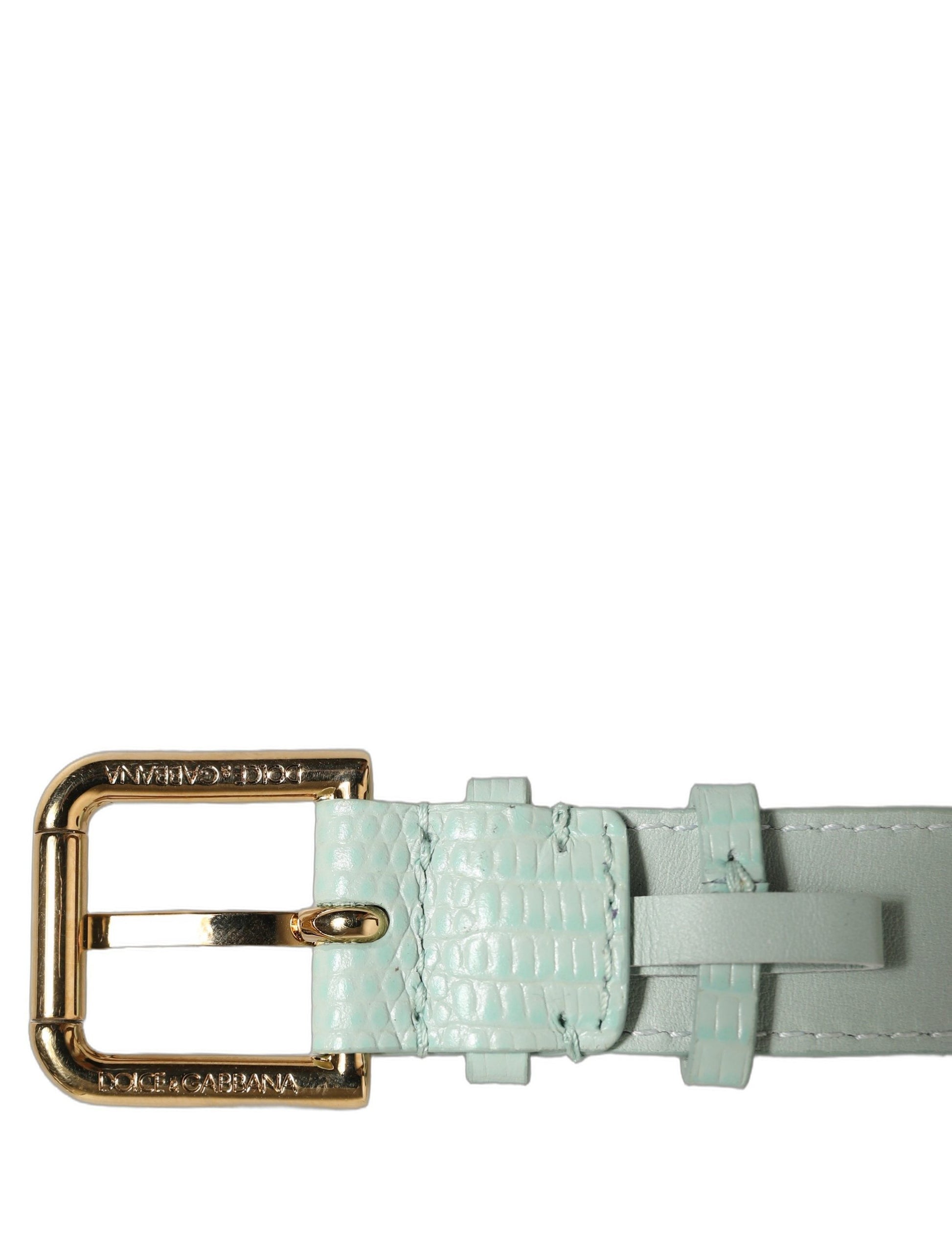 Dolce & Gabbana Green Textured Leather Gold Buckle Belt Strap Bracelet